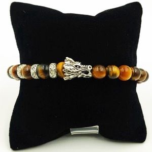 Men or women golden Tiger eye dragon bead bracelet